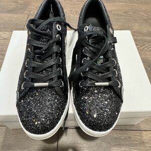 Jimmy Choo Black Glitter Sneakers with White Sole